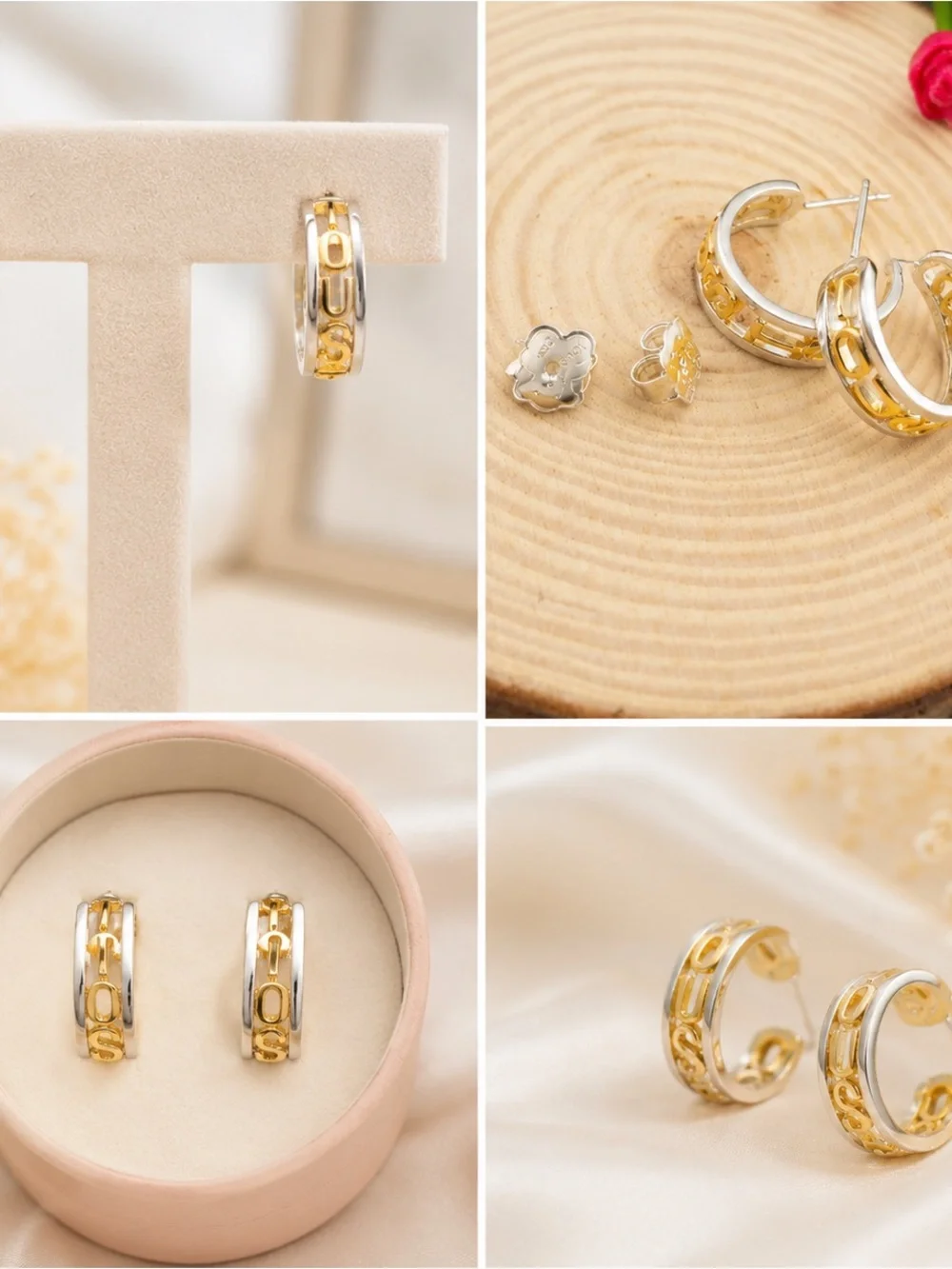 Earring two tones letter sterling silver 925